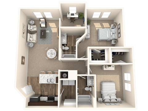 Floor plan for 2 beds, 2 baths, 1219 sqft